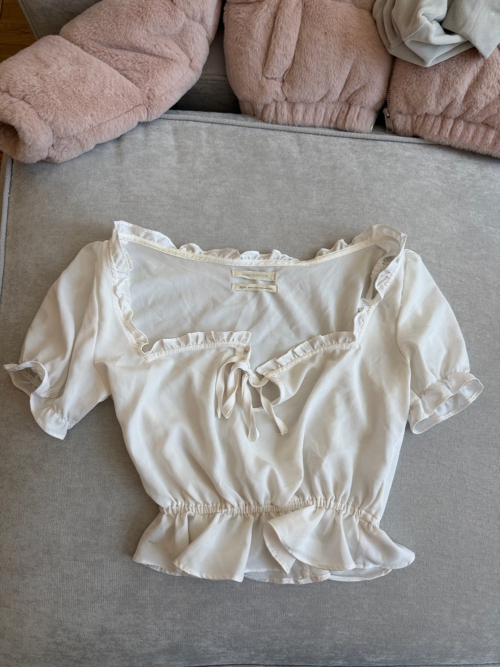 Urban Outfitters Cream Ruffle Tie-Front Peplum Blouse